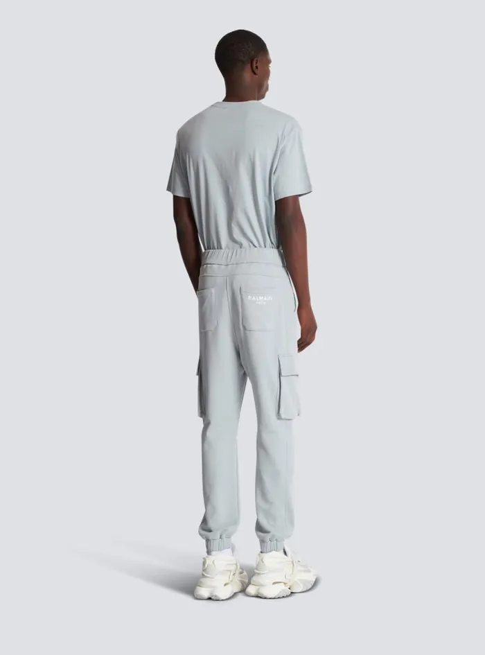 Balmain Trousers And Shorts Men Cargo Joggers With Paris Print Grey