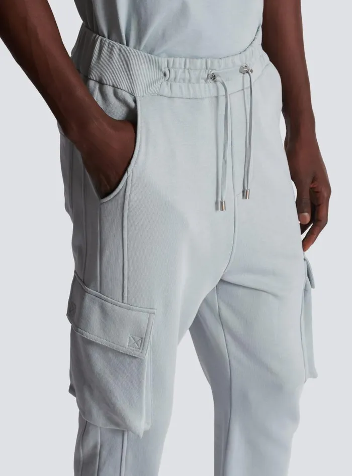 Balmain Trousers And Shorts Men Cargo Joggers With Paris Print Grey