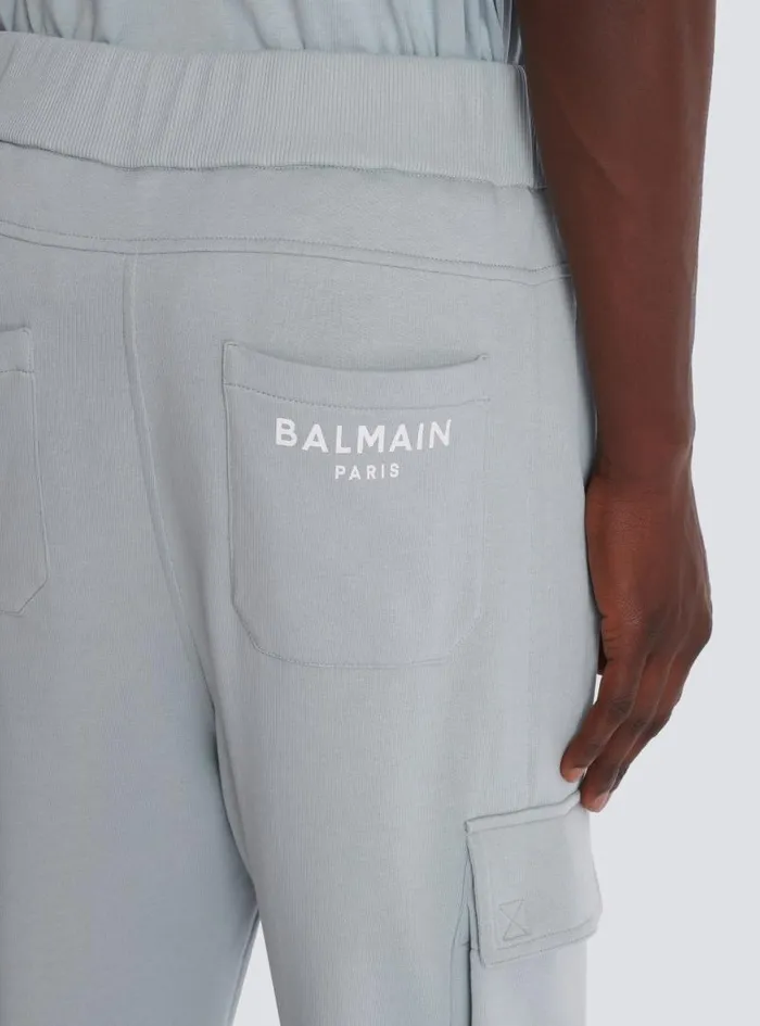Balmain Trousers And Shorts Men Cargo Joggers With Paris Print Grey