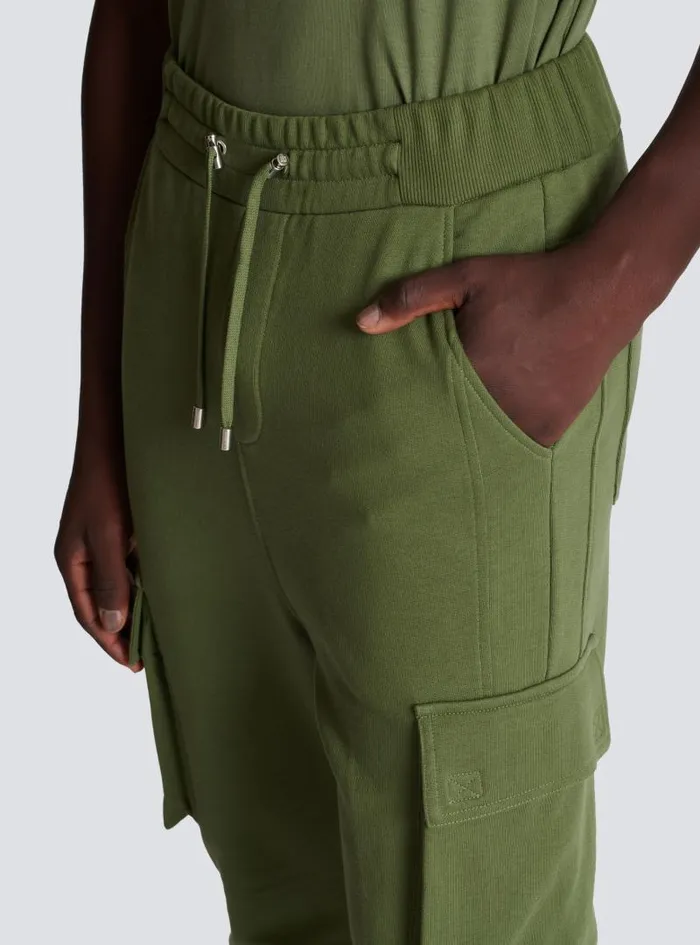Balmain Trousers And Shorts Men Cargo Joggers With Paris Print Khaki
