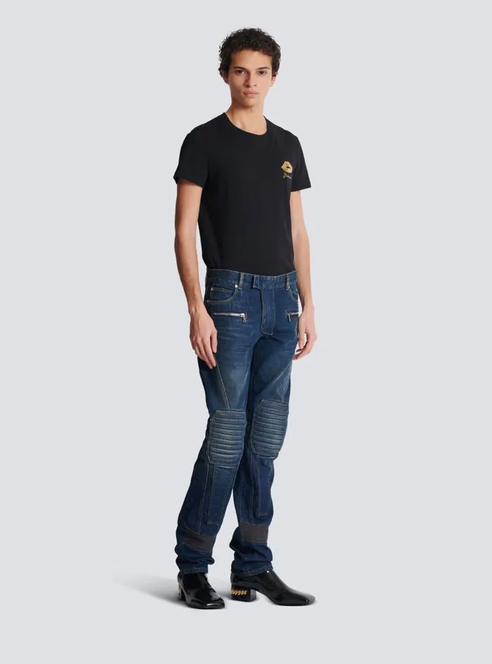 Balmain Trousers And Shorts Men Denim Straightleg Biker Jeans Navy