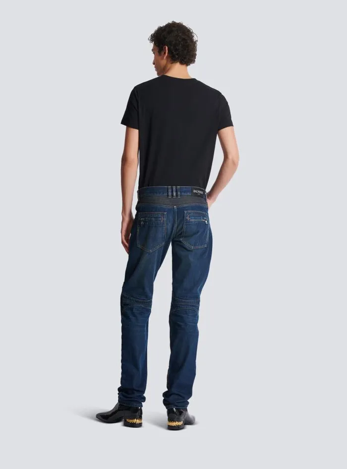 Balmain Trousers And Shorts Men Denim Straightleg Biker Jeans Navy