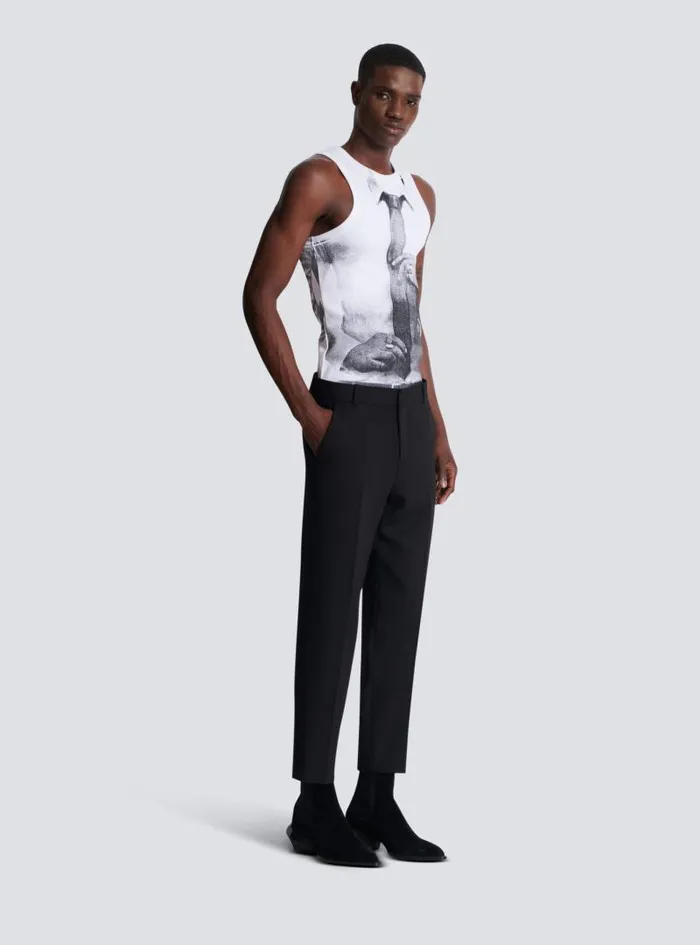 Balmain Trousers And Shorts Men Double Wool Crepe Trousers Black