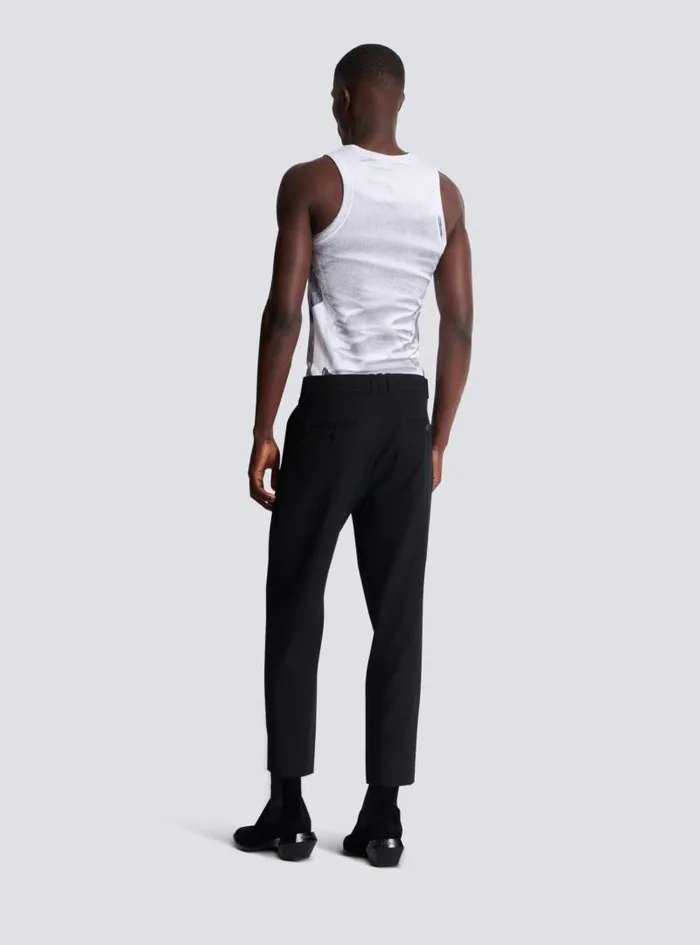 Balmain Trousers And Shorts Men Double Wool Crepe Trousers Black