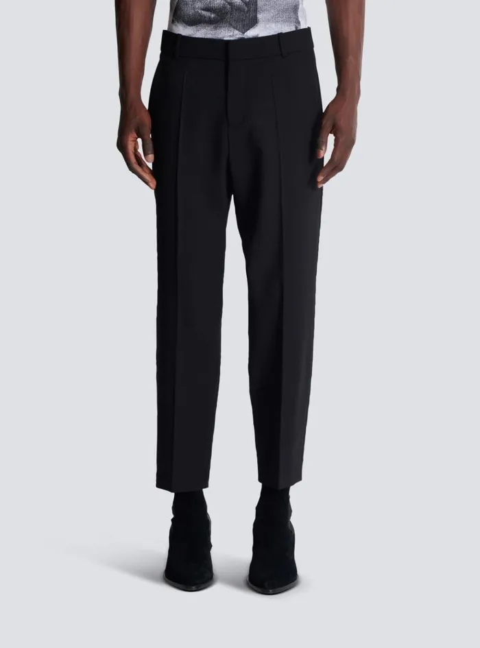 Balmain Trousers And Shorts Men Double Wool Crepe Trousers Black