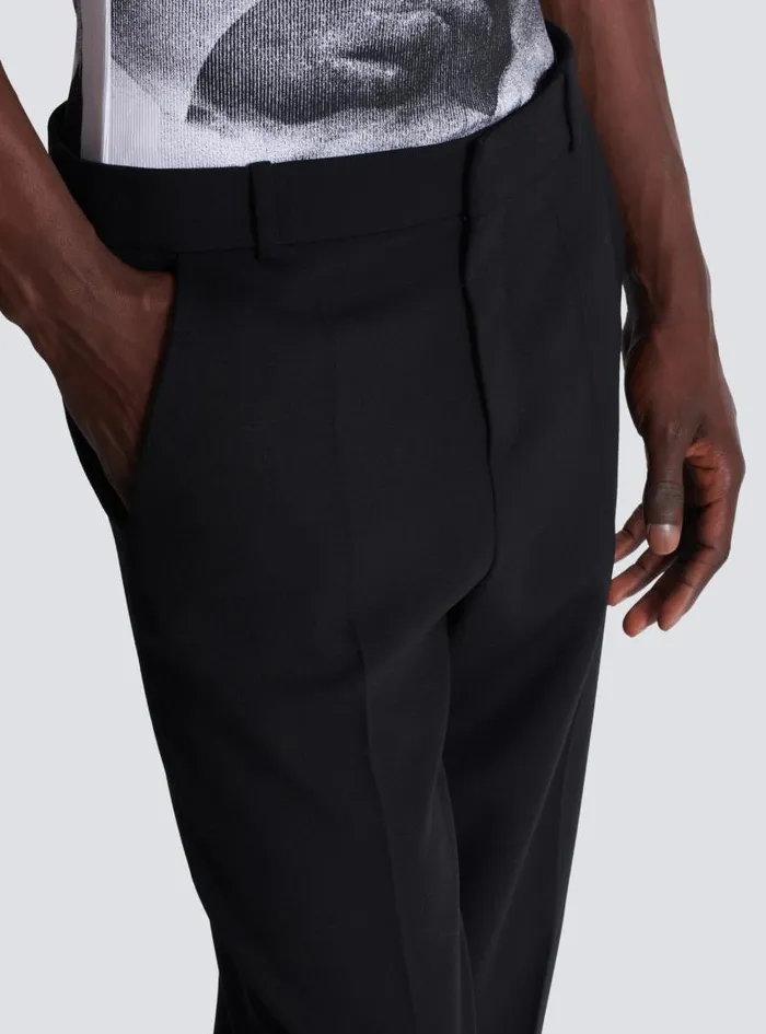 Balmain Trousers And Shorts Men Double Wool Crepe Trousers Black