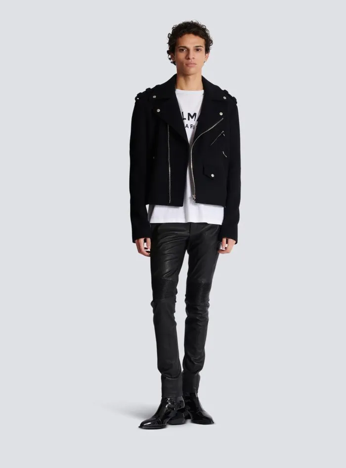 Balmain Trousers And Shorts Men Leather Biker Trousers Black
