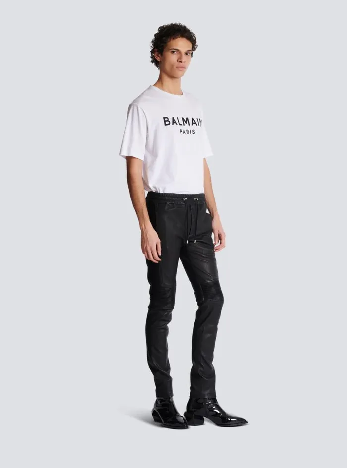Balmain Trousers And Shorts Men Leather Biker Trousers Black