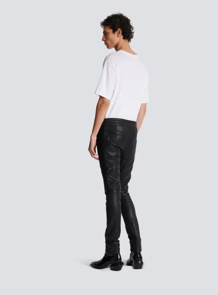 Balmain Trousers And Shorts Men Leather Biker Trousers Black