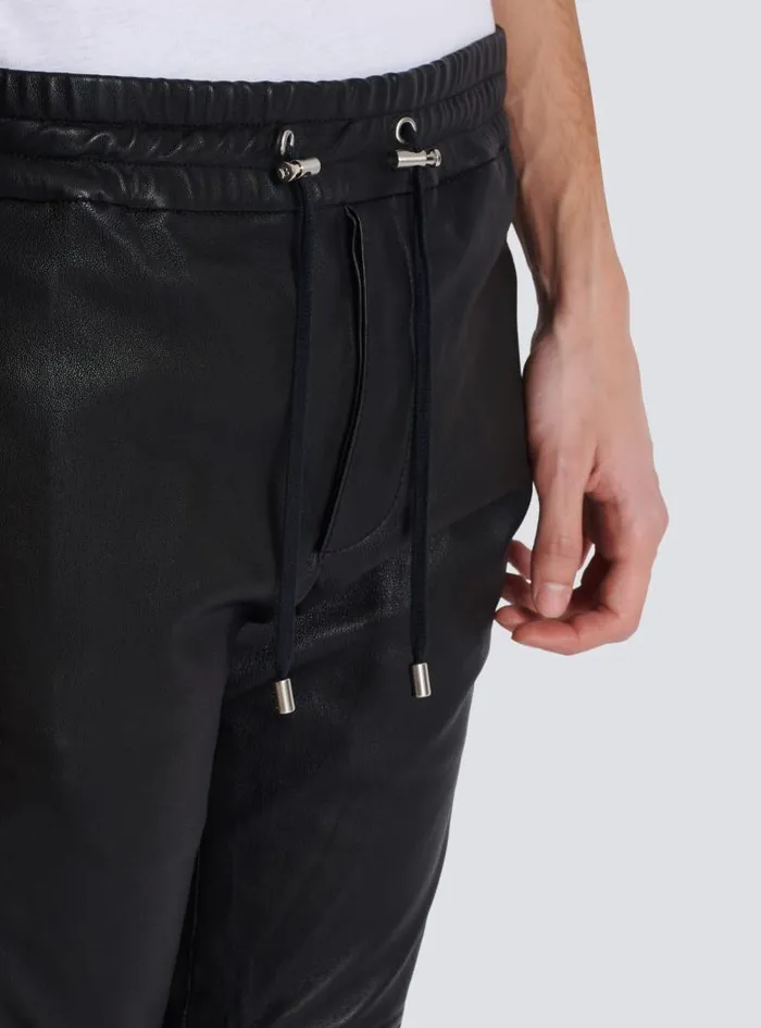 Balmain Trousers And Shorts Men Leather Biker Trousers Black