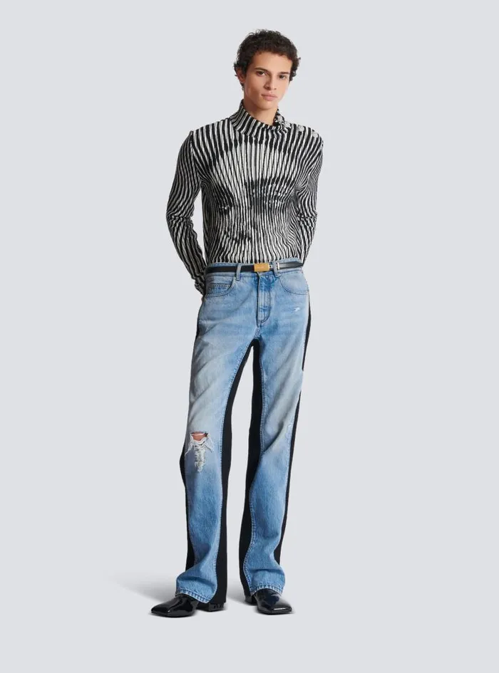 Balmain Trousers And Shorts Men Loosefit Denim And Knit Jeans Blue