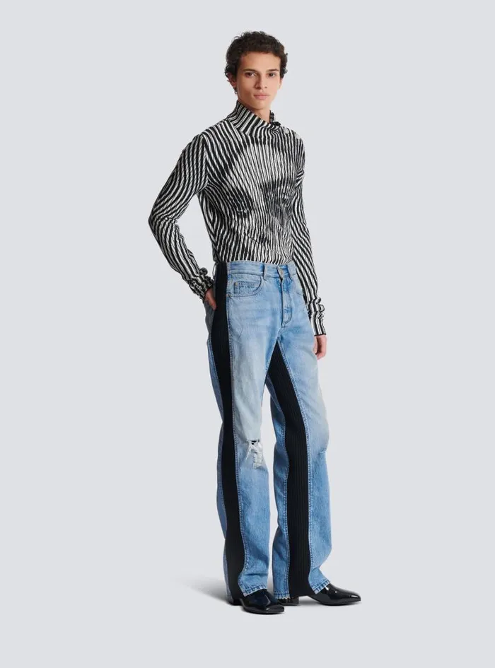 Balmain Trousers And Shorts Men Loosefit Denim And Knit Jeans Blue