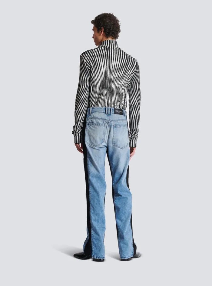 Balmain Trousers And Shorts Men Loosefit Denim And Knit Jeans Blue
