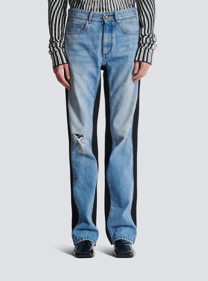 Balmain Trousers And Shorts Men Loosefit Denim And Knit Jeans Blue