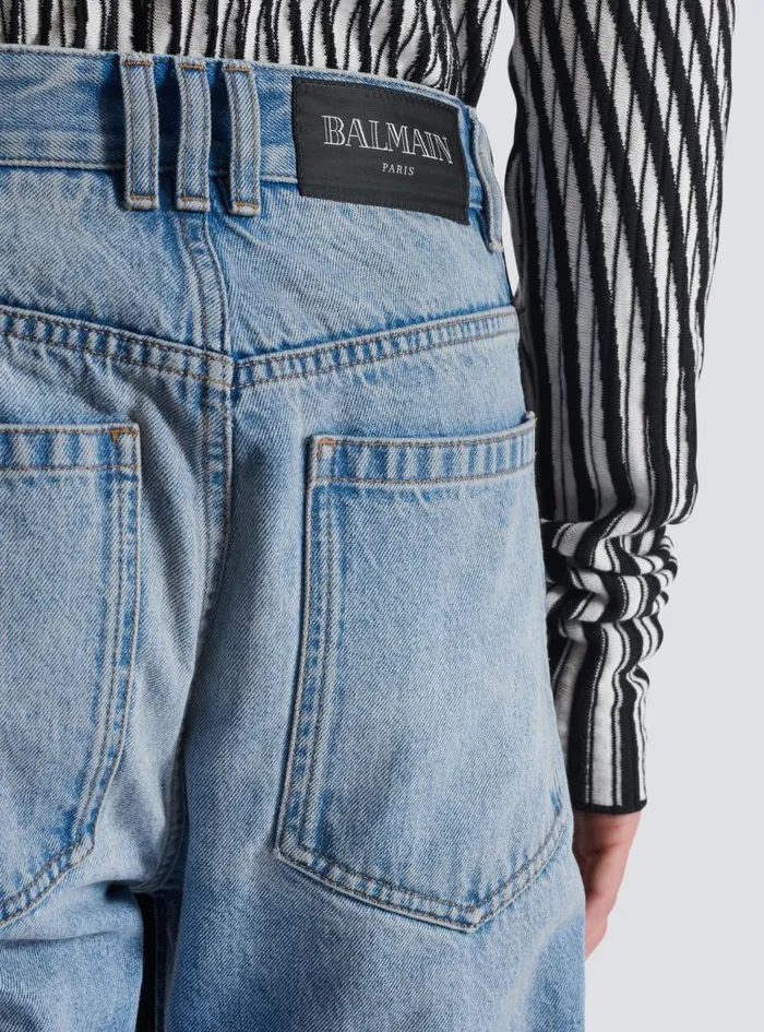 Balmain Trousers And Shorts Men Loosefit Denim And Knit Jeans Blue