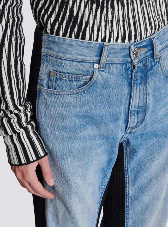 Balmain Trousers And Shorts Men Loosefit Denim And Knit Jeans Blue