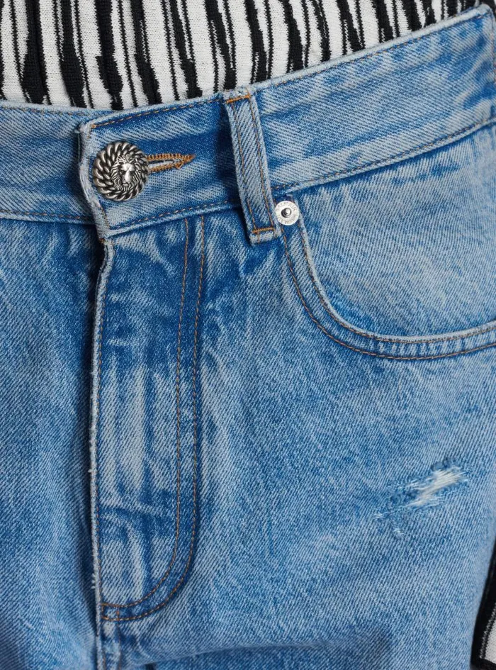 Balmain Trousers And Shorts Men Loosefit Denim And Knit Jeans Blue