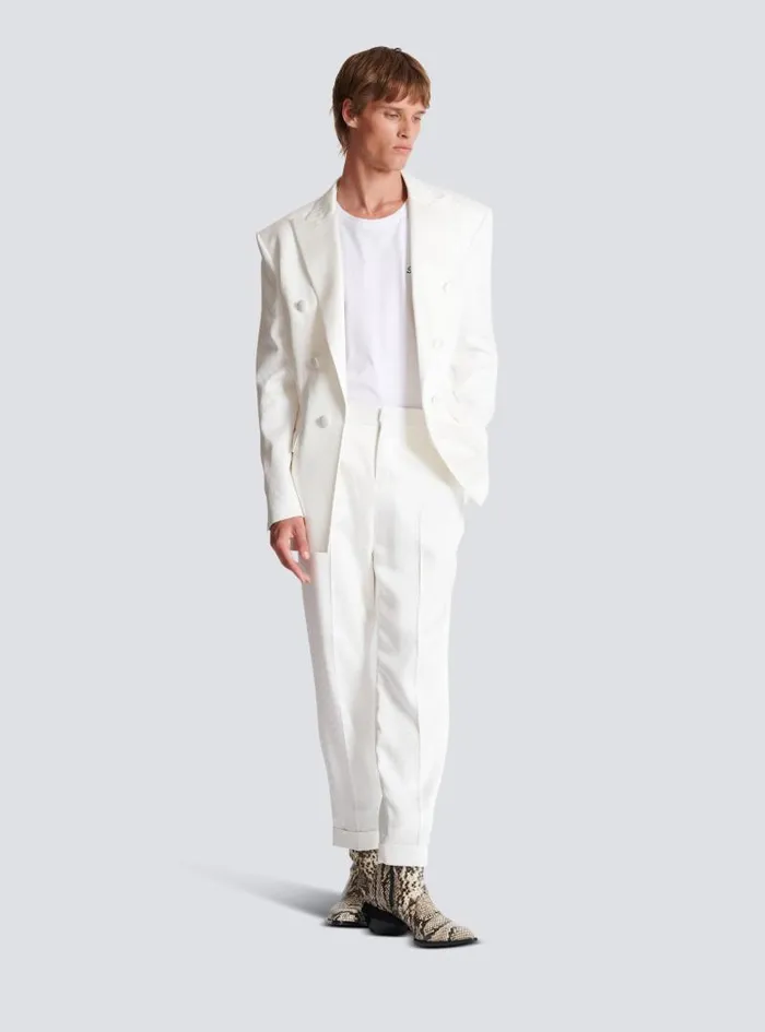 Balmain Trousers And Shorts Men Monogram Satin Trousers White