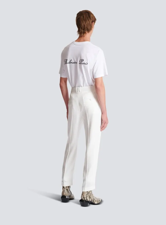 Balmain Trousers And Shorts Men Monogram Satin Trousers White