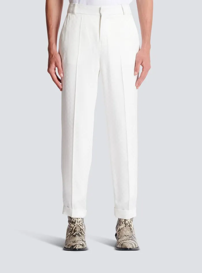 Balmain Trousers And Shorts Men Monogram Satin Trousers White