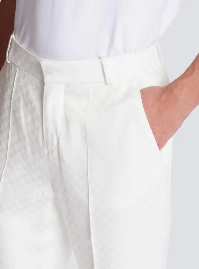 Balmain Trousers And Shorts Men Monogram Satin Trousers White