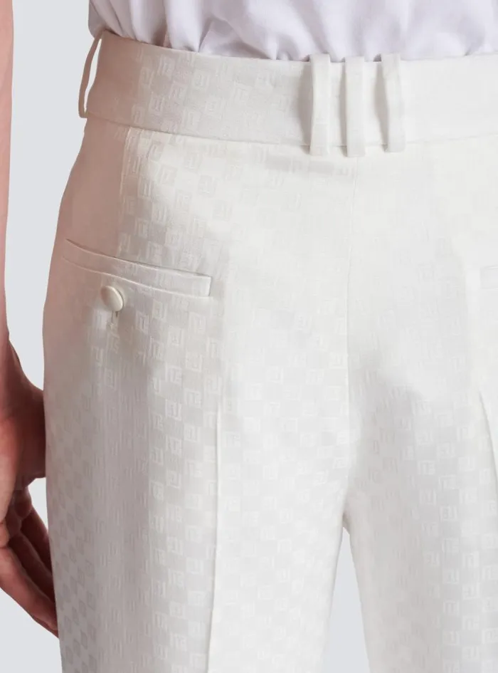 Balmain Trousers And Shorts Men Monogram Satin Trousers White