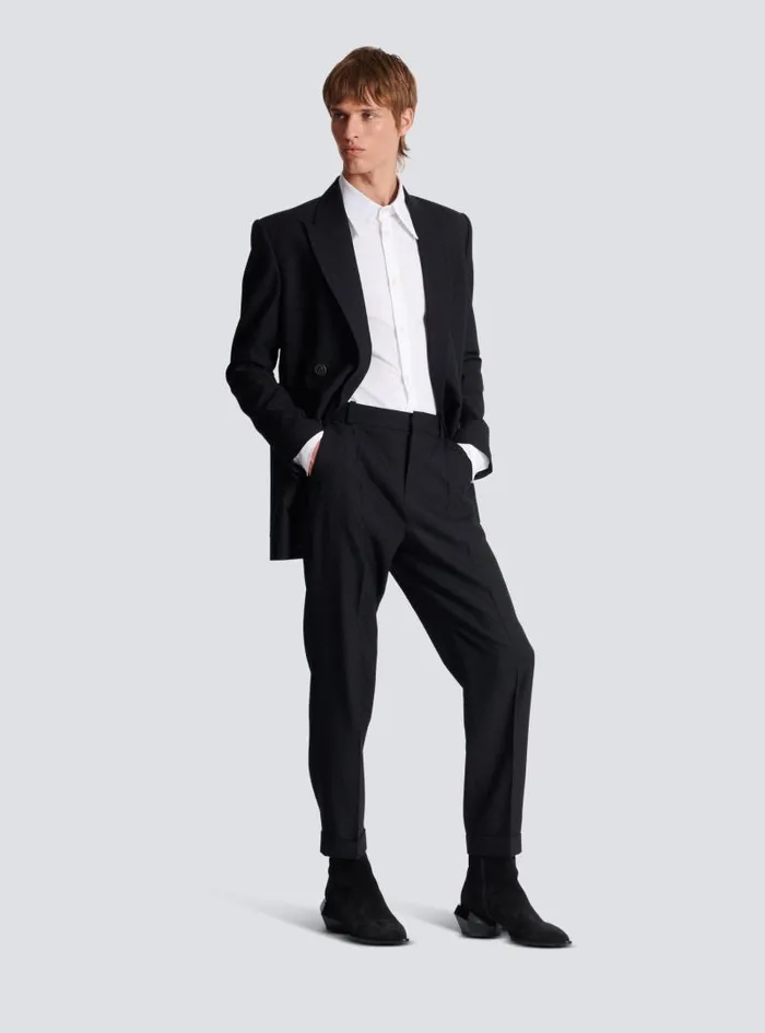 Balmain Trousers And Shorts Men Monogram Wool Trousers Black