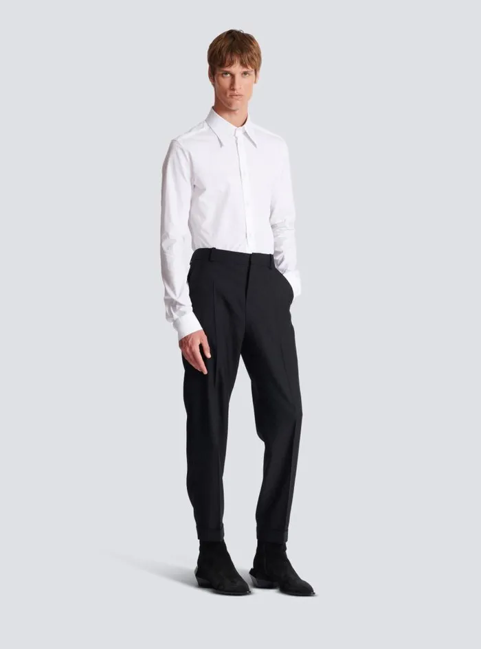 Balmain Trousers And Shorts Men Monogram Wool Trousers Black