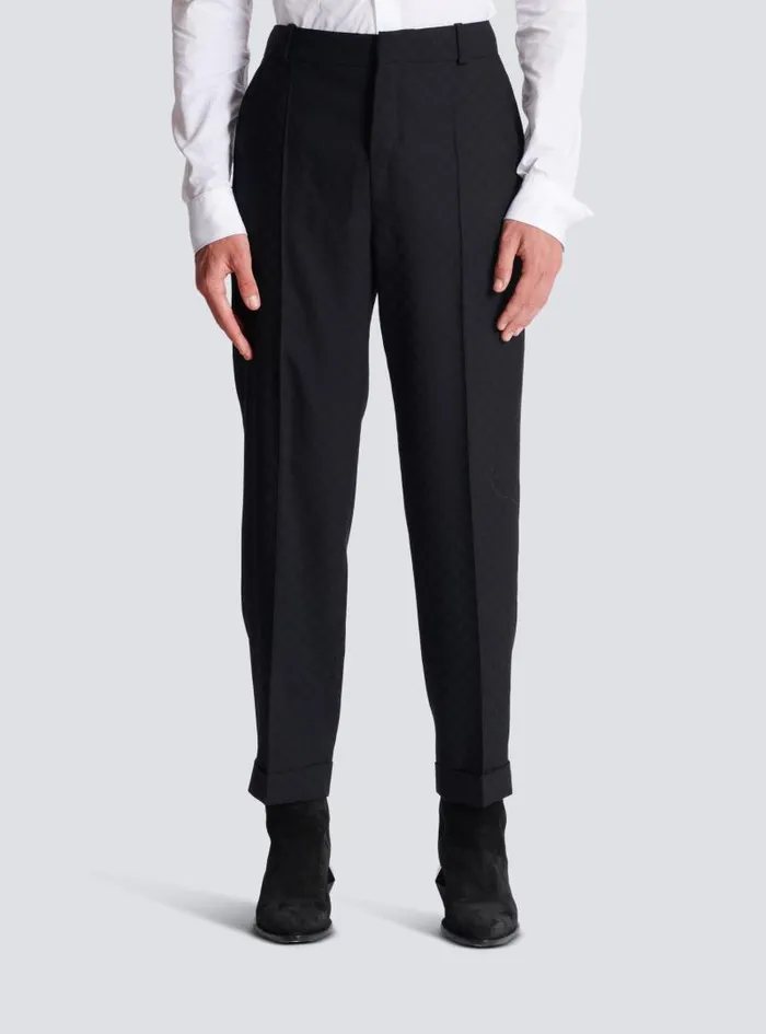 Balmain Trousers And Shorts Men Monogram Wool Trousers Black