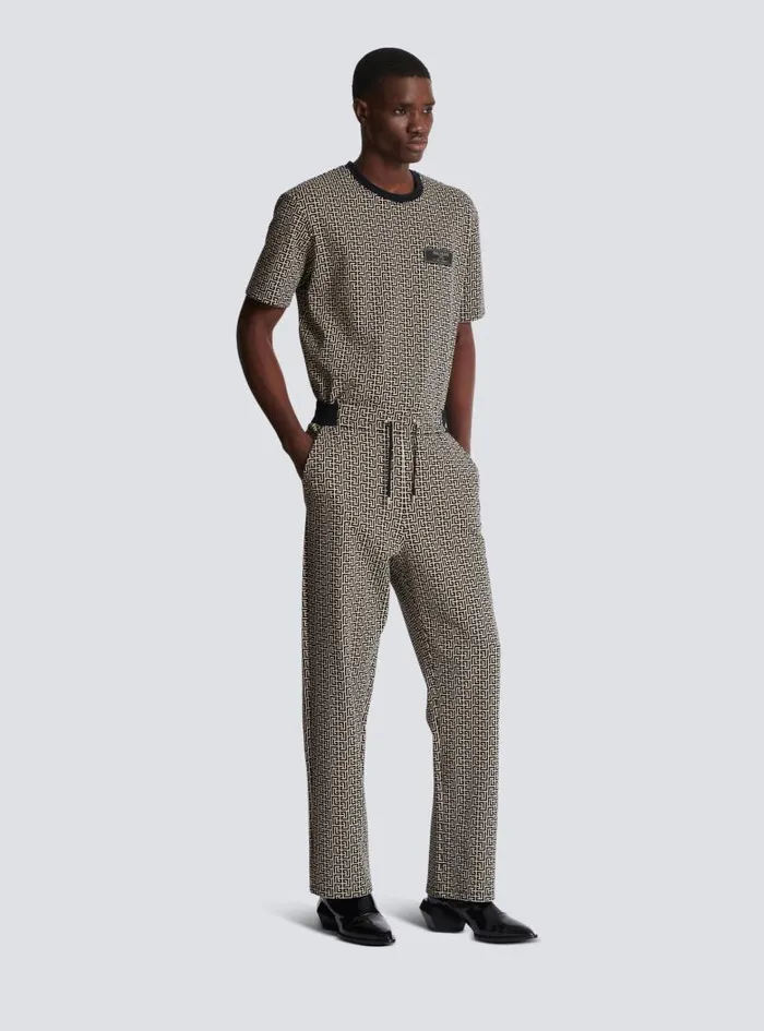 Balmain Trousers And Shorts Men PB Labyrinth Jacquard Joggers Black