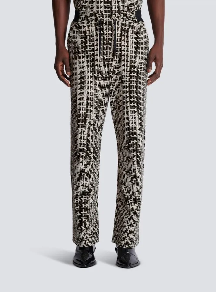 Balmain Trousers And Shorts Men PB Labyrinth Jacquard Joggers Black