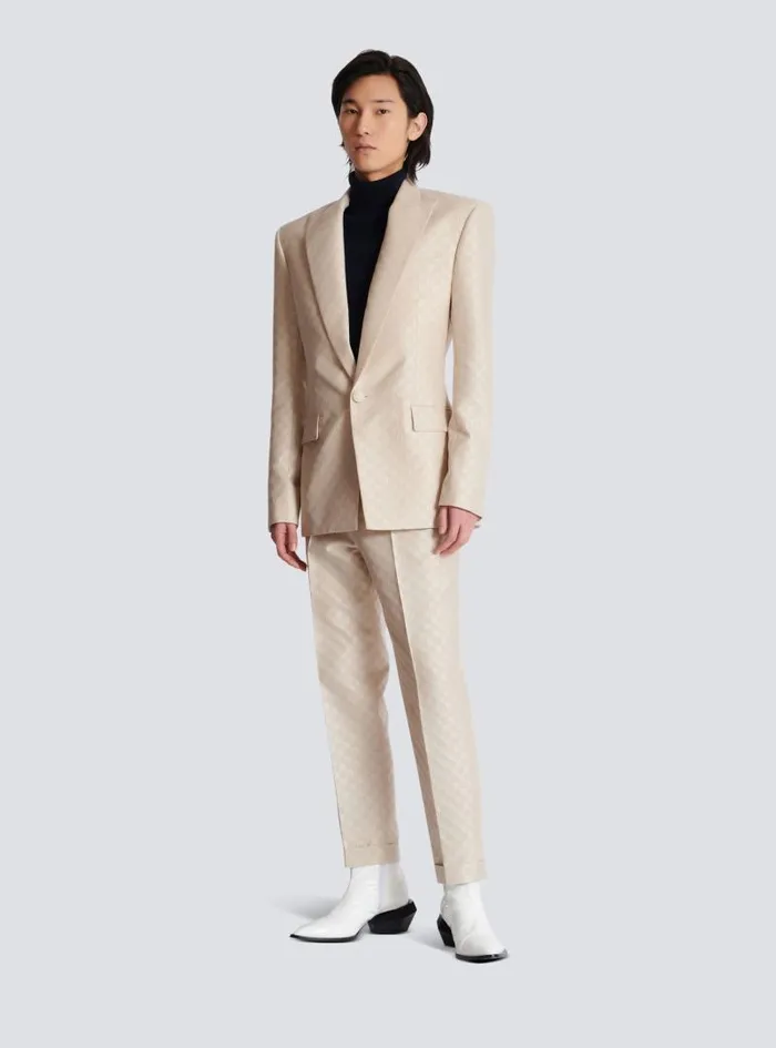 Balmain Trousers And Shorts Men PB Labyrinth Jacquard Straightleg Trousers Beige