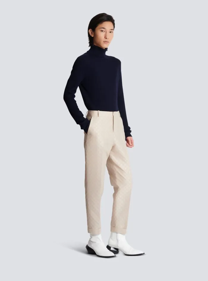 Balmain Trousers And Shorts Men PB Labyrinth Jacquard Straightleg Trousers Beige