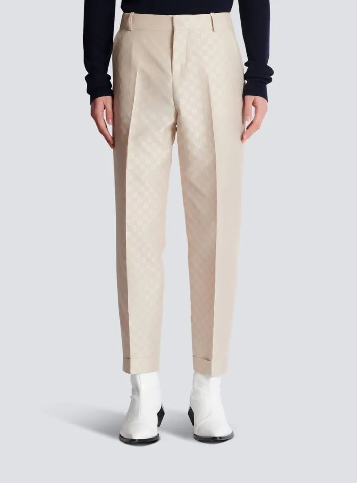 Balmain Trousers And Shorts Men PB Labyrinth Jacquard Straightleg Trousers Beige