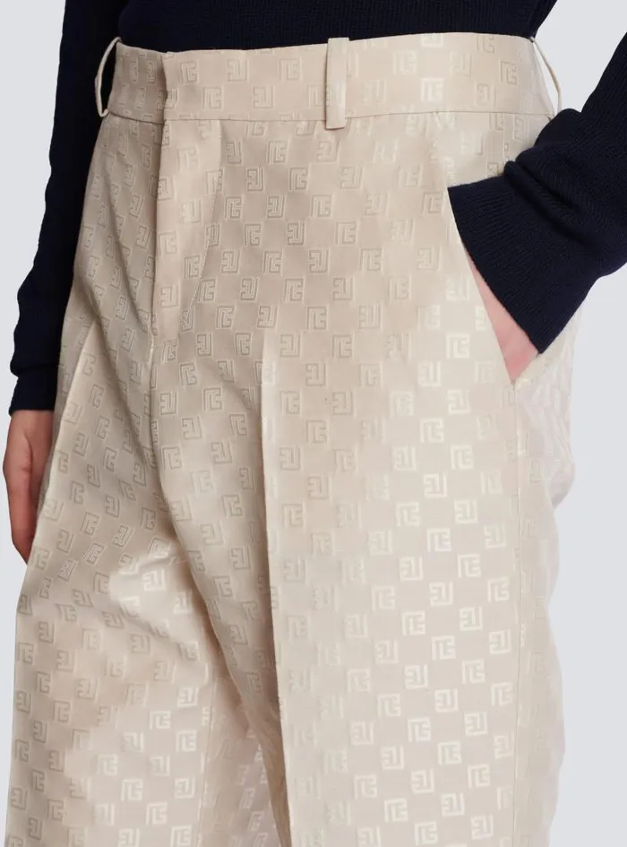 Balmain Trousers And Shorts Men PB Labyrinth Jacquard Straightleg Trousers Beige