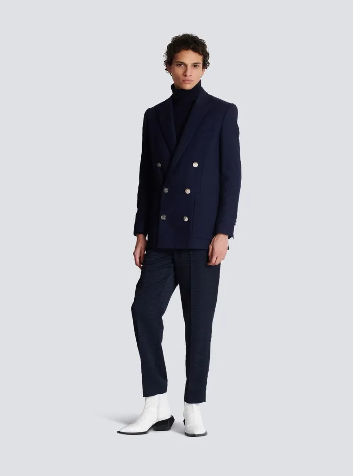 Balmain Trousers And Shorts Men PB Labyrinth Jacquard Trousers Navy