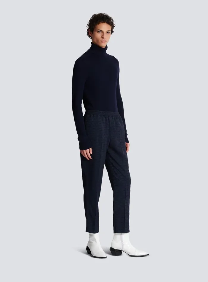 Balmain Trousers And Shorts Men PB Labyrinth Jacquard Trousers Navy