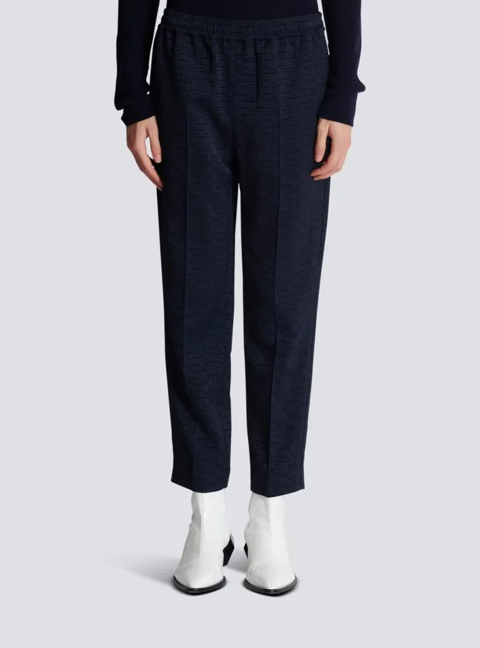Balmain Trousers And Shorts Men PB Labyrinth Jacquard Trousers Navy
