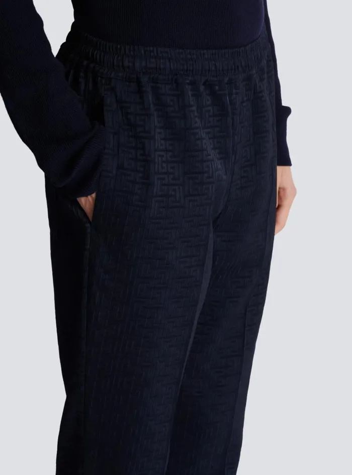 Balmain Trousers And Shorts Men PB Labyrinth Jacquard Trousers Navy