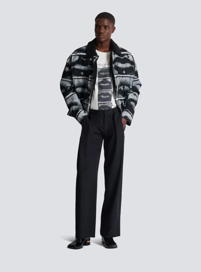 Balmain Trousers And Shorts Men Pleated Grain De Poudre Trousers Black