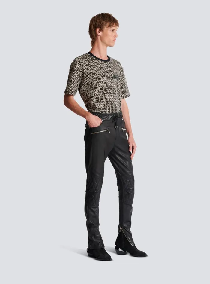 Balmain Trousers And Shorts Men Stretch Leather Trousers Black