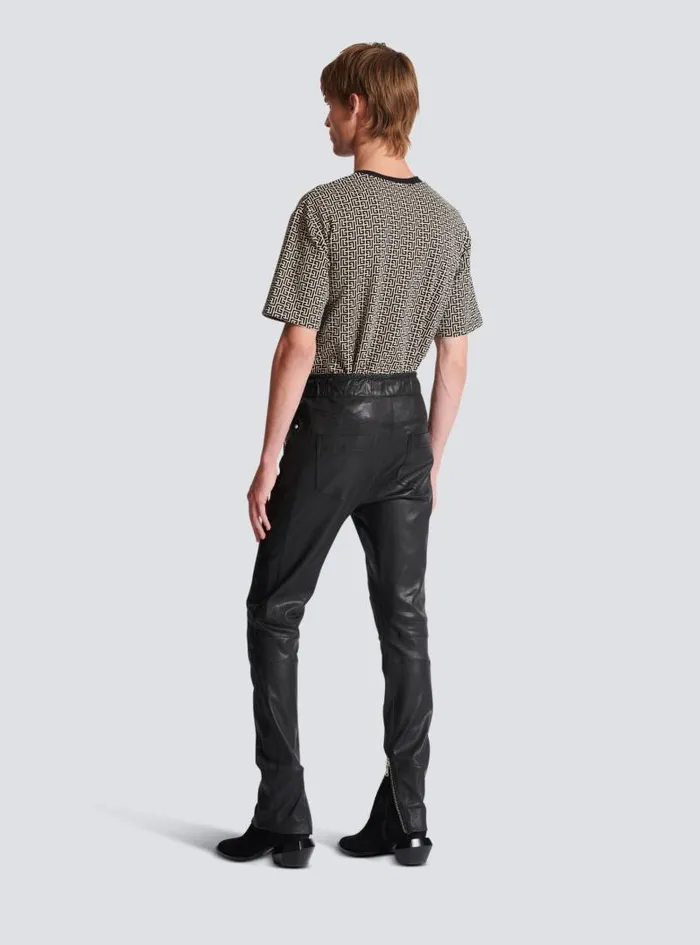 Balmain Trousers And Shorts Men Stretch Leather Trousers Black