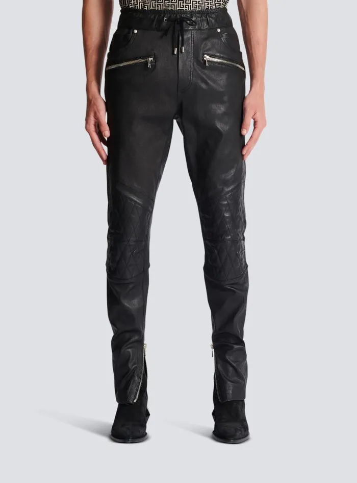 Balmain Trousers And Shorts Men Stretch Leather Trousers Black
