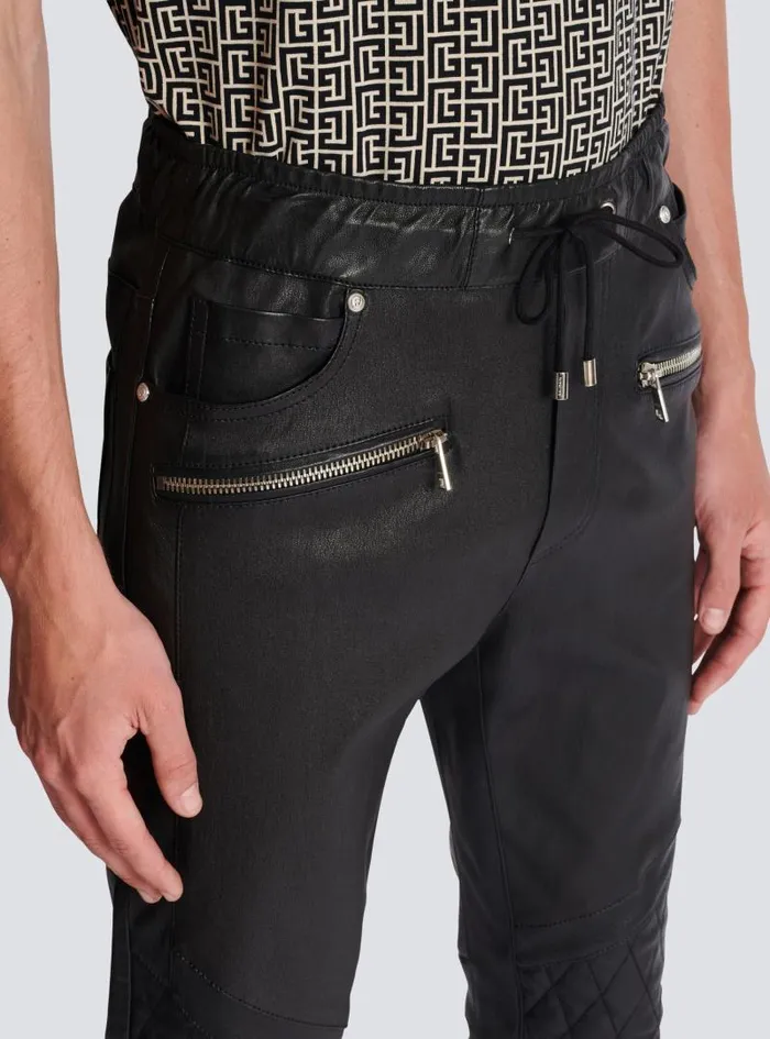 Balmain Trousers And Shorts Men Stretch Leather Trousers Black