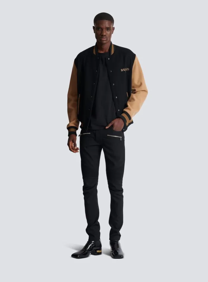 Balmain Trousers And Shorts Men Tailored Biker Trousers In Stretch Grain De Poudre Black