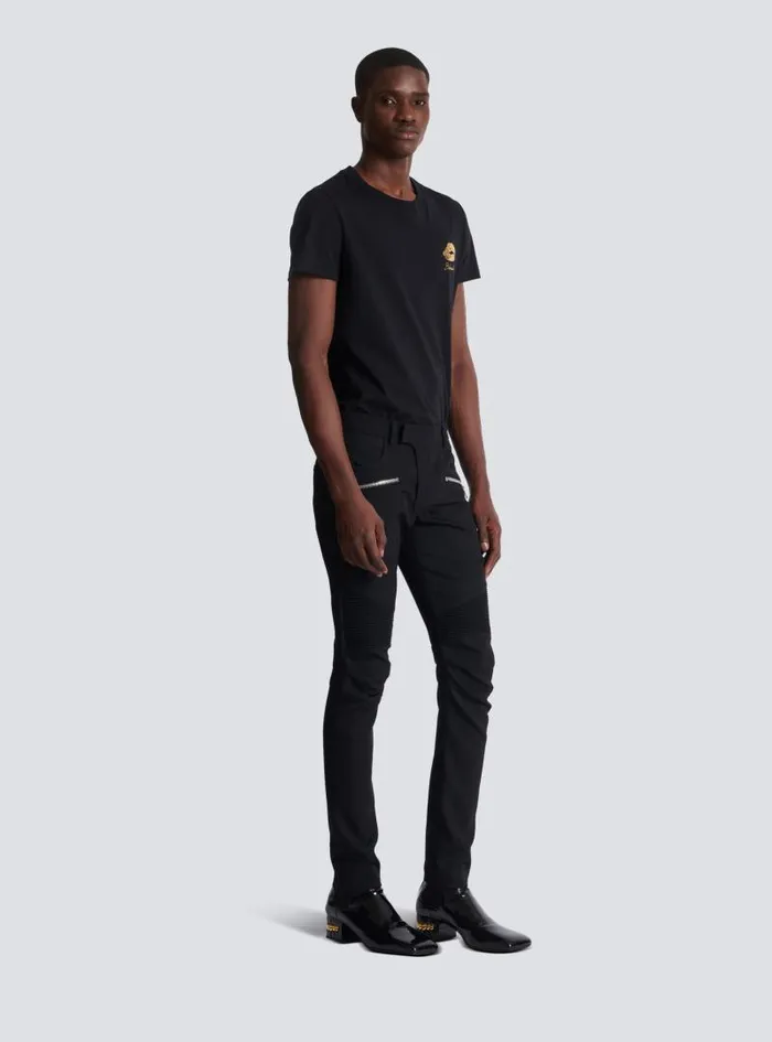 Balmain Trousers And Shorts Men Tailored Biker Trousers In Stretch Grain De Poudre Black
