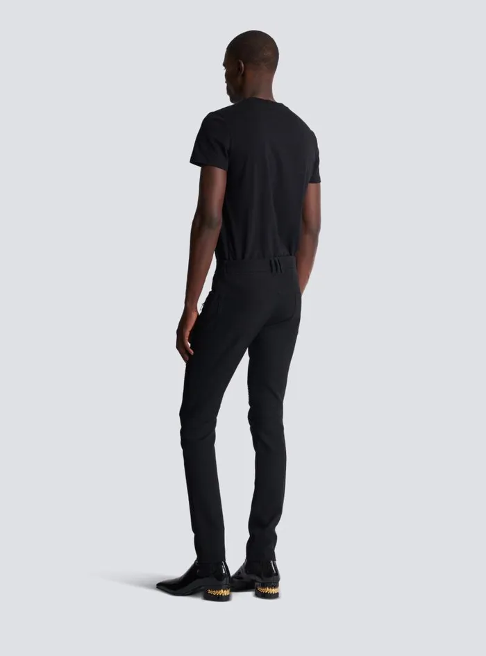 Balmain Trousers And Shorts Men Tailored Biker Trousers In Stretch Grain De Poudre Black