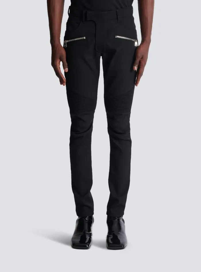 Balmain Trousers And Shorts Men Tailored Biker Trousers In Stretch Grain De Poudre Black