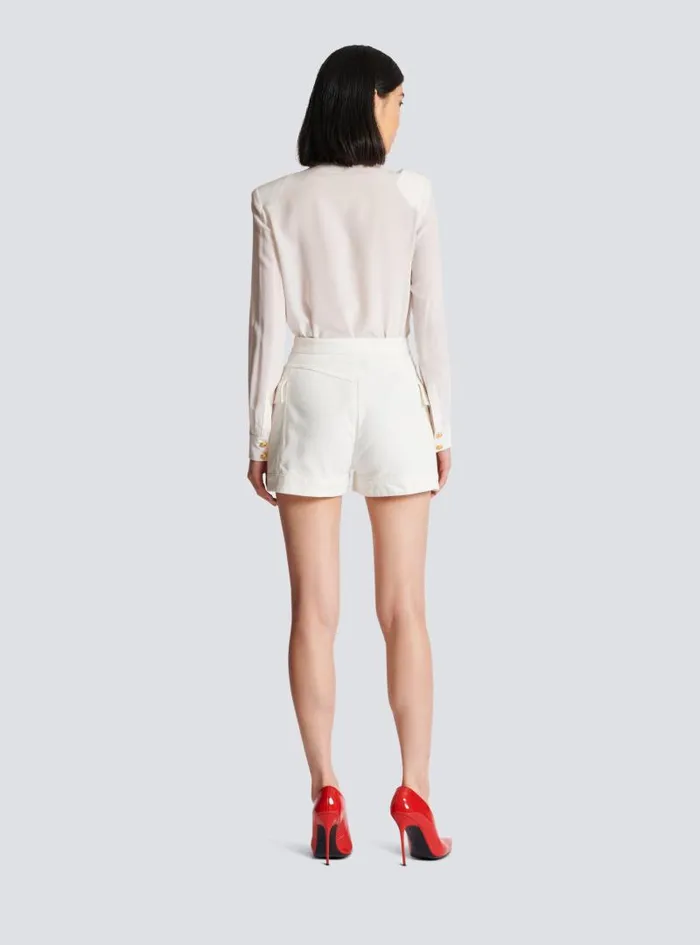 Balmain Trousers And Shorts Women 6button Denim Shorts White