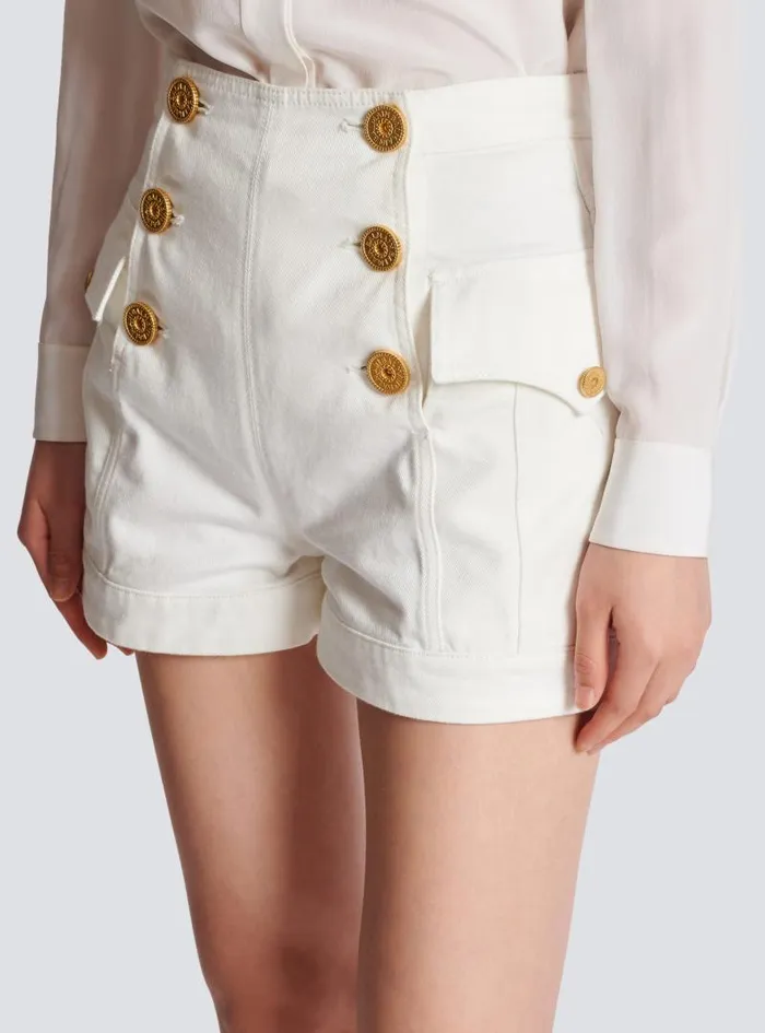 Balmain Trousers And Shorts Women 6button Denim Shorts White